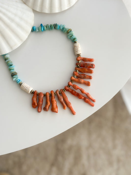 Red Coral Waves Necklace